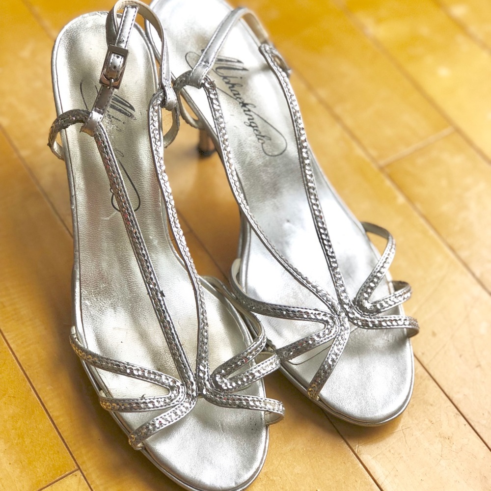 Silver strappy sparkly heels (size 7.5)